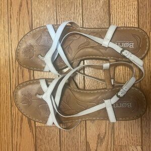 Born White and Tan Leather Strappy Sandals
